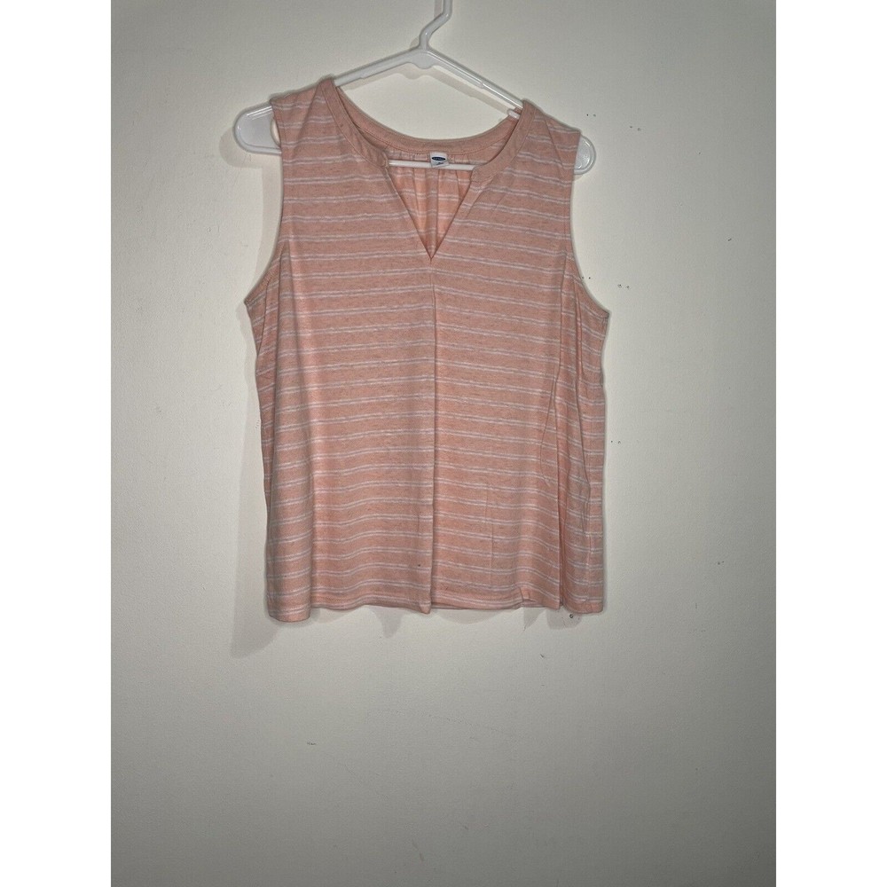 Old Navy Women's Size M Relaxed Striped Linen-Blended Tank Top Shirt Peach